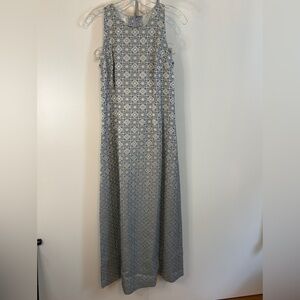 Ceremonia Custom Made Racerback Silk Blue, Cream, Gold Maxi Dress w Shawl